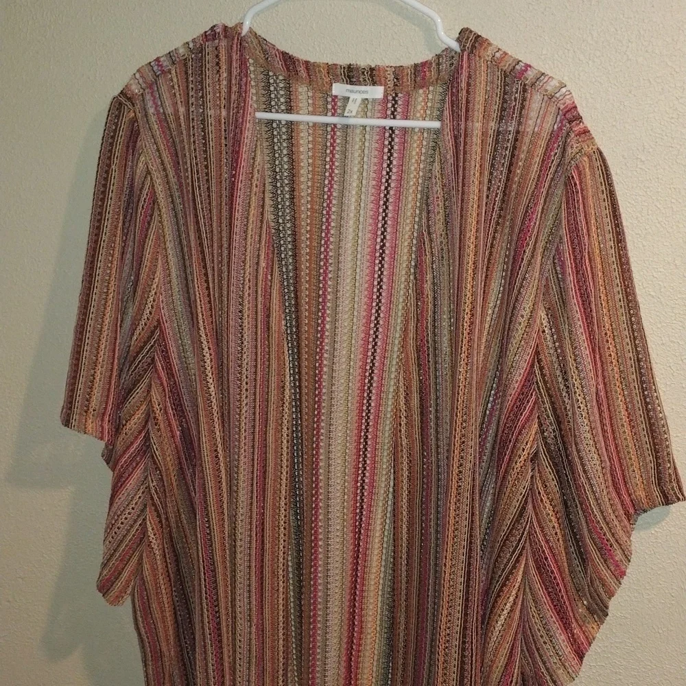 Maurices Open Knit Striped Multi Colored Boho Kimono/Swim Cover Festival…